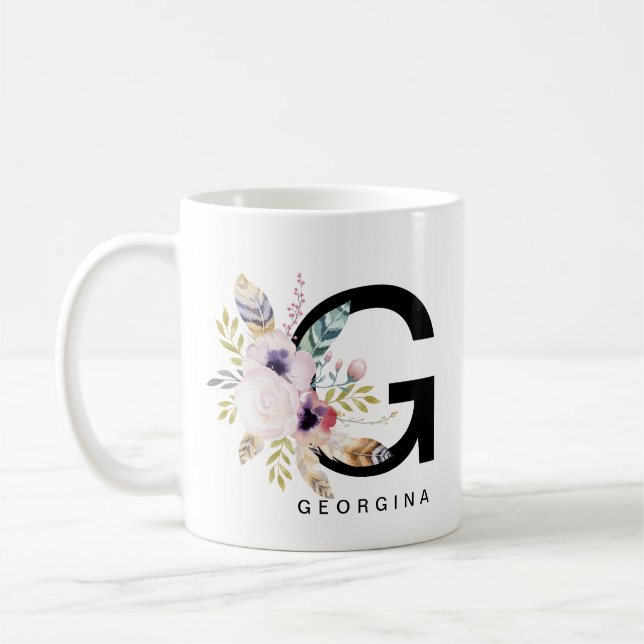 Café Aquarela de Boho do monograma da caneca do (Esquerda)