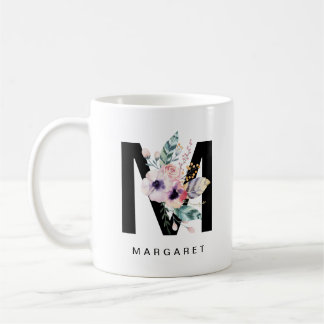 Café Aquarela de Boho do monograma da caneca do
