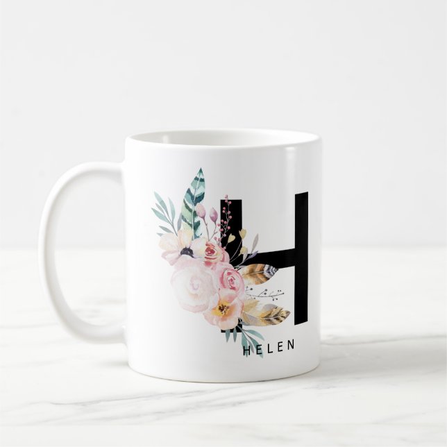 Café Aquarela de Boho do monograma da caneca do (Esquerda)