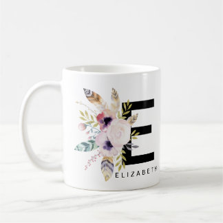 Café Aquarela de Boho do monograma da caneca do