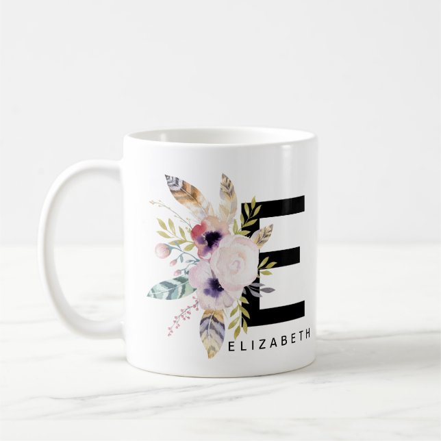 Café Aquarela de Boho do monograma da caneca do (Esquerda)