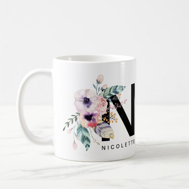 Café Aquarela de Boho do monograma da caneca do (Esquerda)