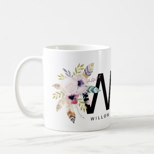 Café Aquarela de Boho do monograma da caneca do (Esquerda)