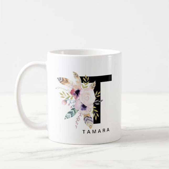 Café Aquarela de Boho do monograma da caneca do (Esquerda)