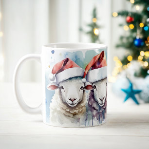 Café Aquarela Ovino Festivo Caneca de Natal