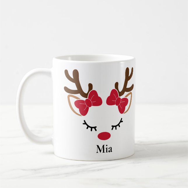 Café Arcos vermelhos bonitos Rapariga Reindee Caneca de (Esquerda)