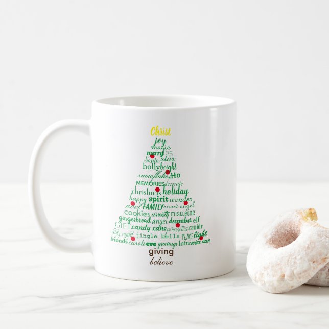 Café Árvore de Palavras de Natal - Caneca (Com Donut)