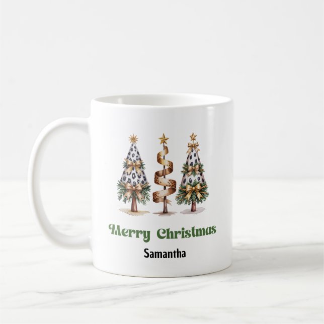 Café Árvores de natal de leopardo elegantes caneca com  (Esquerda)