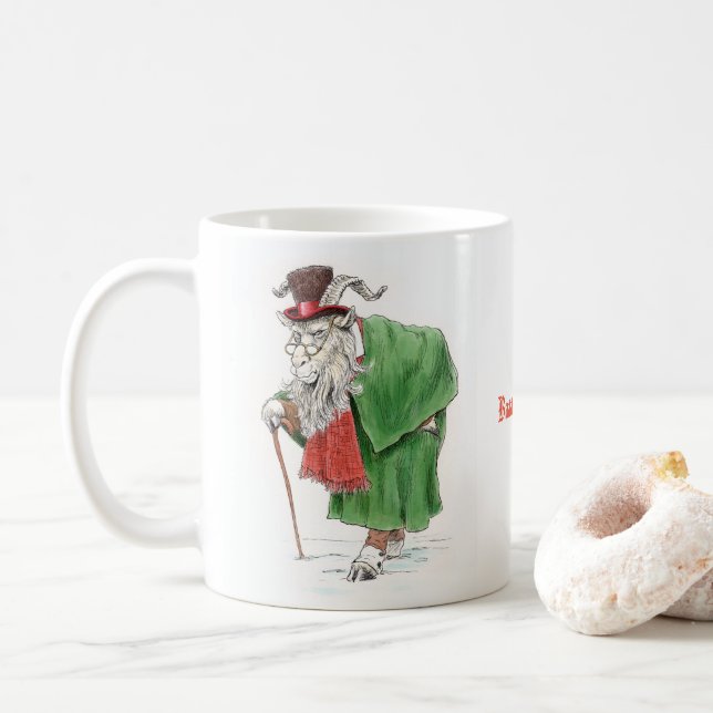 Café Baaa, farsa! Caneca da cabra de Ebeneezer Scrooge (Com Donut)