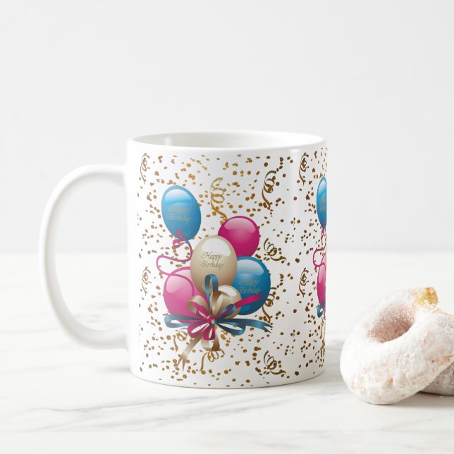 Café Balões de Caneca de Aniversário Feliz (Com Donut)