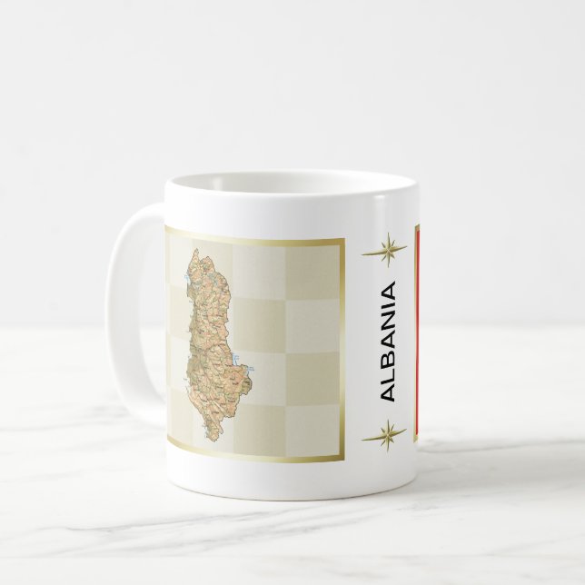 Café Bandeira de Albânia + Caneca do mapa (Frente Esquerda)