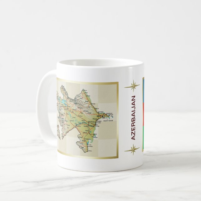Café Bandeira de Azerbaijan + Caneca do mapa (Frente Esquerda)