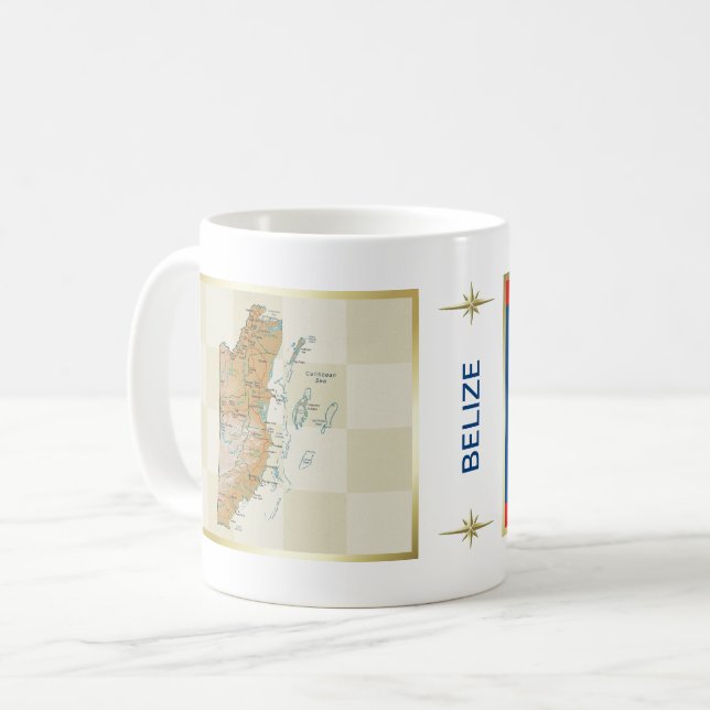 Café Bandeira de Belize + Caneca do mapa (Frente Esquerda)