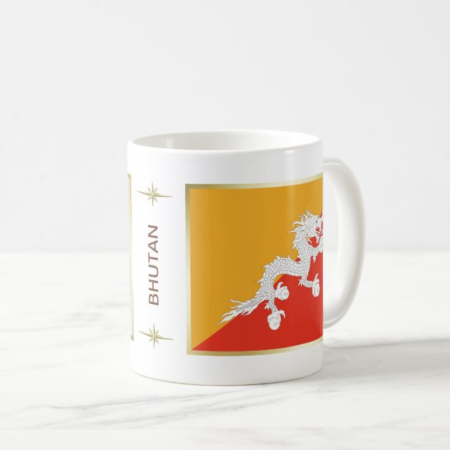 Café Bandeira de Bhutan + Caneca do mapa (Frente Esquerda)