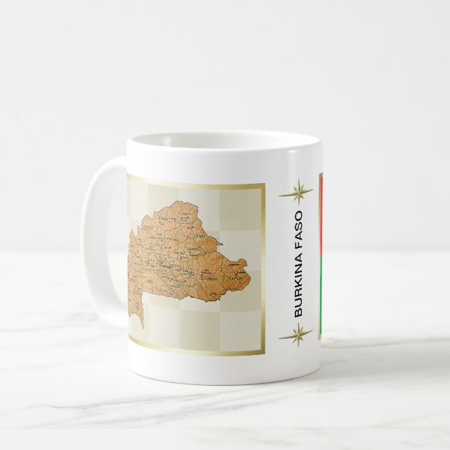 Café Bandeira de Burkina Faso + Caneca do mapa (Frente Esquerda)