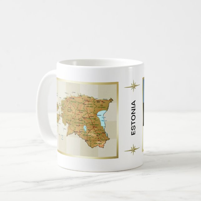 Café Bandeira de Estónia + Caneca do mapa (Frente Esquerda)