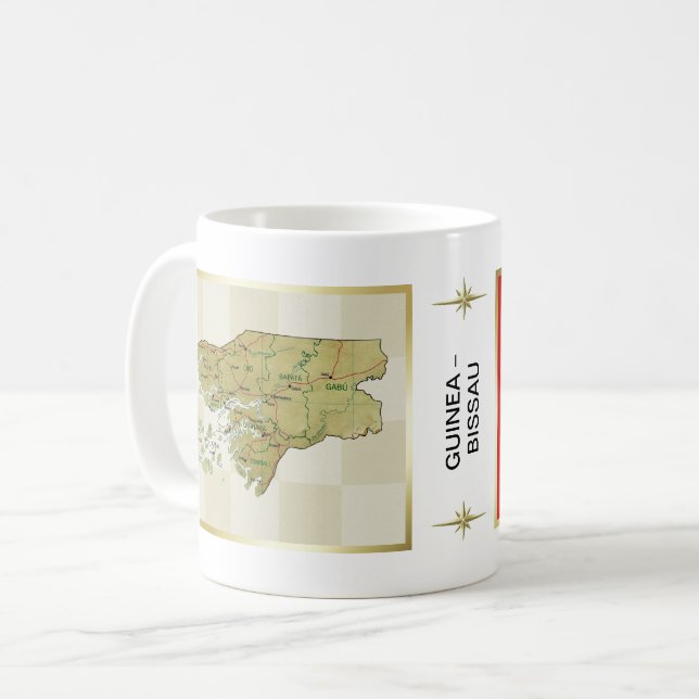 Café Bandeira de Guiné-Bissau + Caneca do mapa (Frente Esquerda)