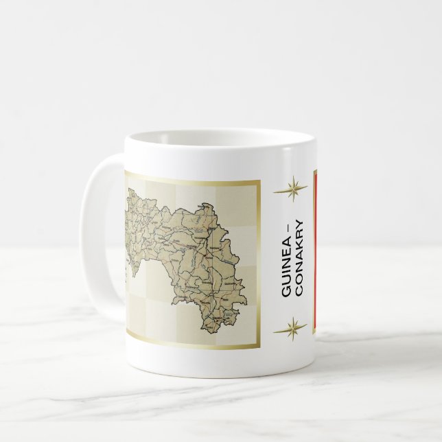 Café Bandeira de Guiné-Conakry + Caneca do mapa (Frente Esquerda)