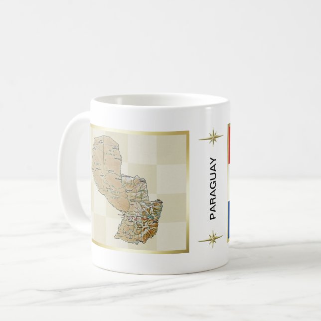 Café Bandeira de Paraguai + Caneca do mapa (Frente Esquerda)