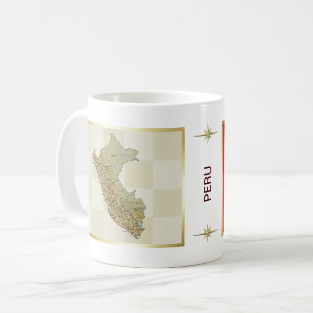 Café Bandeira de Peru + Caneca do mapa (Frente Esquerda)