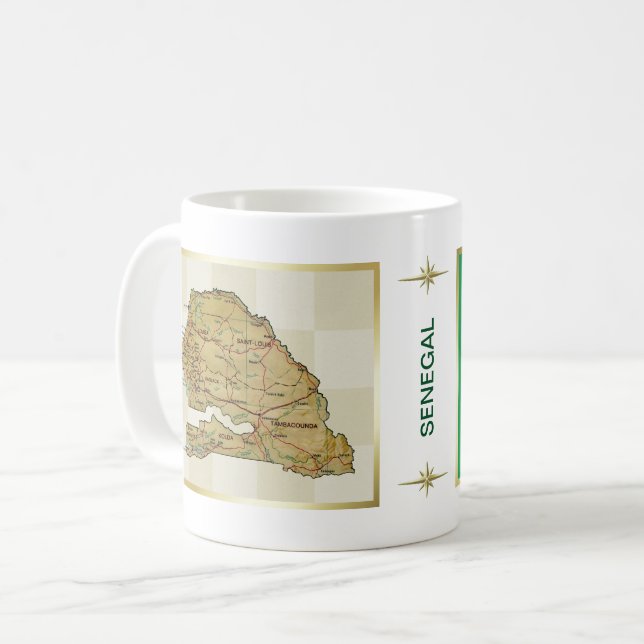 Café Bandeira de Senegal + Caneca do mapa (Frente Esquerda)