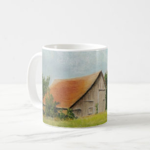 Café Barn de Telhado Vermelho na Caneca de Prado