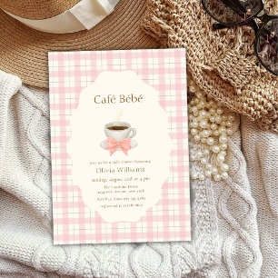 Cafe Bébé Rosa Chá de Bebê Xadrez Convite de Chá d