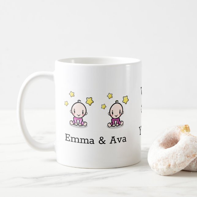 Café bebês gêmeos: nós amamos a mamãe caneca, caneca de (Com Donut)