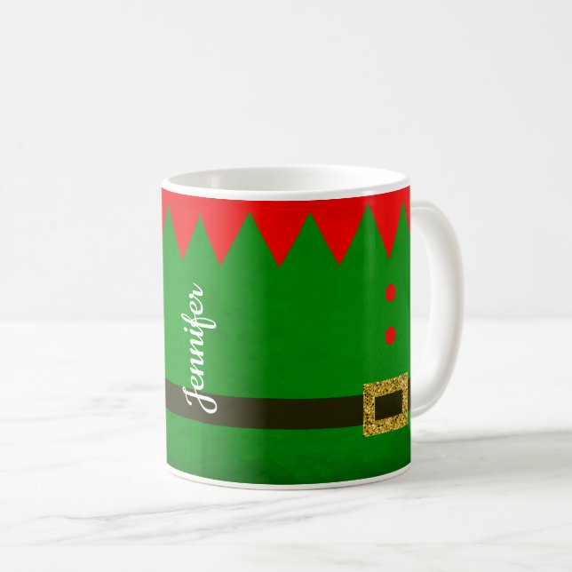 Café Bela Elfa Verde Personalizada Caneca de Natal (Frente Esquerda)