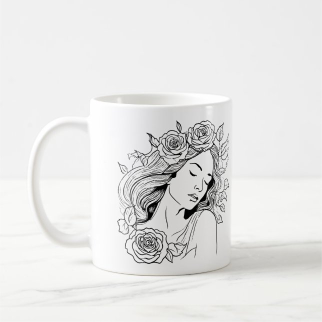 Café Beleza de dormir branca e preta com caneca de flor (Esquerda)