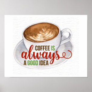 Café Boa Ideia Tipografia Watercolor Poster