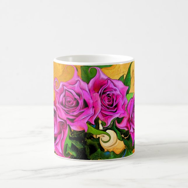 Café Branco selvagem dos rosas caneca do clássico de 11 (Centro)