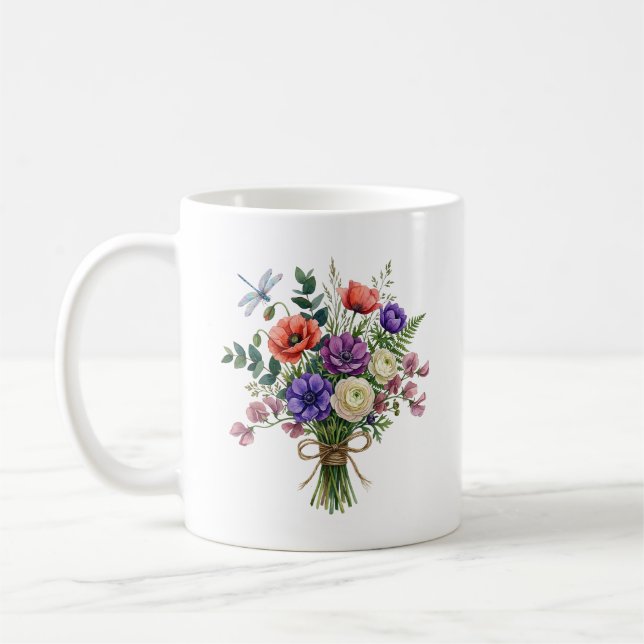 Café Buquê de Flores Silvestres em Aquarela Caneca com  (Esquerda)