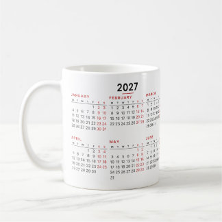 Café Calendário de 2027 Segunda-feira Início Caneca Pre