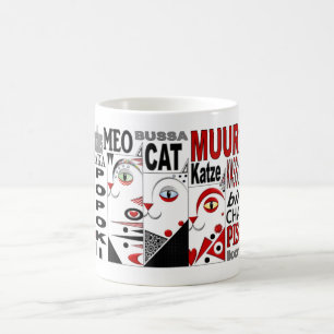 Café Caneca 11oz de três gatos. Vermelho, preto, branc