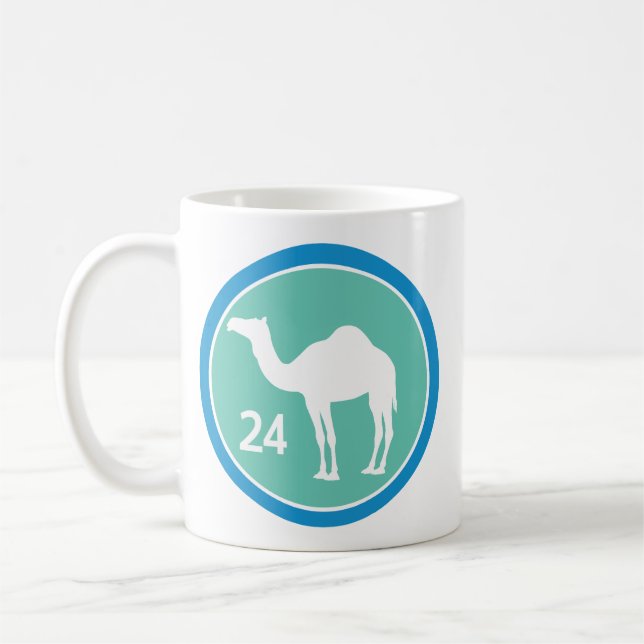 Café Caneca 24 Horas - Design de Camelo (Azul/Turquesa) (Esquerda)