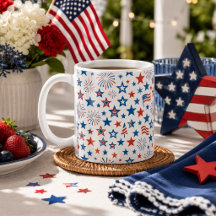 Caneca 4 de Julho Estrelas e Fogos de Artifício
