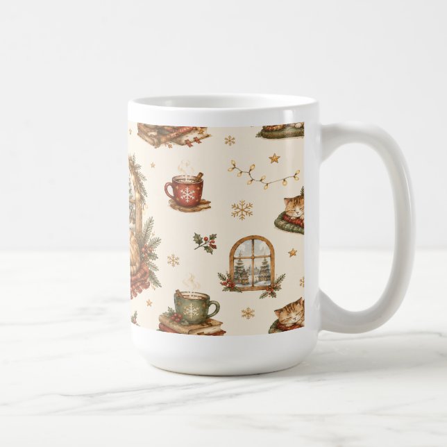 Café Caneca Aconchegante de Gato de Inverno e Cacau Cot (Direita)