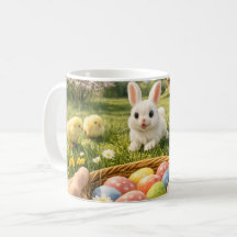 Caneca Adorável de Páscoa – Coelho, Filhotes & Ovo