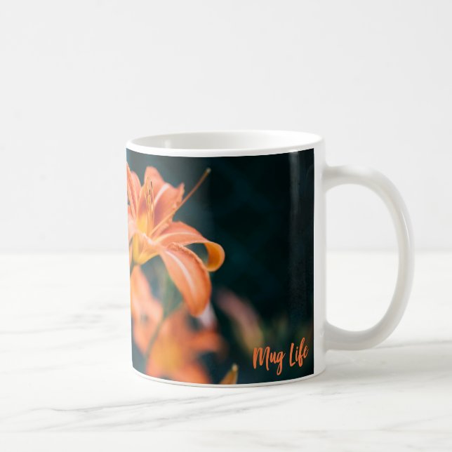 Café Caneca alaranjada da foto da flor do lírio de (Direita)