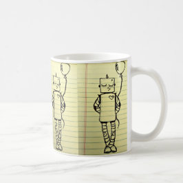 Café Caneca amarela do esboço do robô do bloco de notas