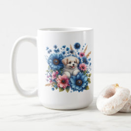 Café Caneca Amor de Cachorrinho e Flores Coloridas