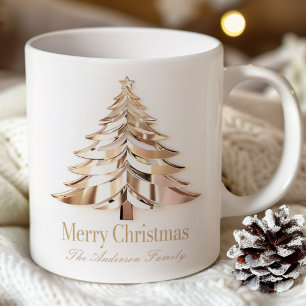 Café Caneca Árvore de Natal Dourada Nome Personalizad
