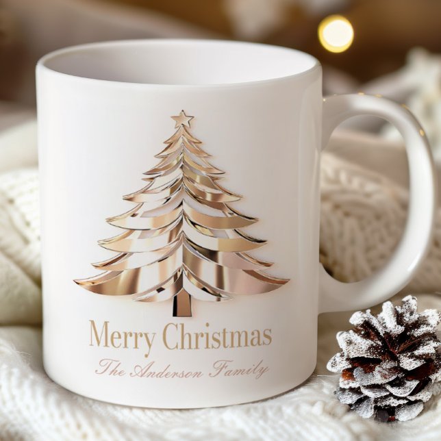 Café Caneca Árvore de Natal Dourada | Nome Personalizad (Criador carregado)