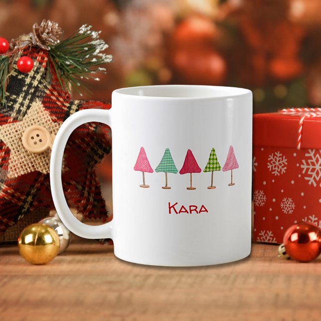 Café Caneca árvores de natal rosa vermelho verde fofa (Criador carregado)