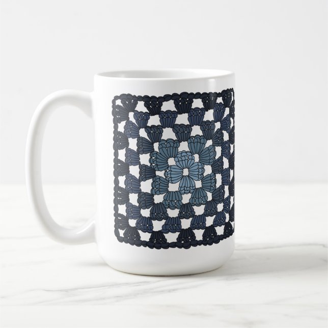 Café Caneca Azul de Crochê Quadrado Avó (Esquerda)