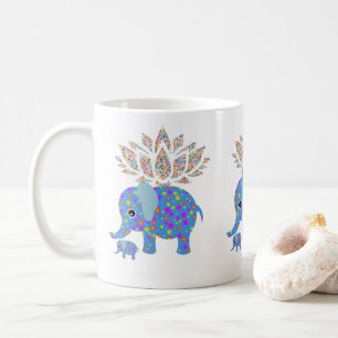 Café Caneca Azul de Elefante Colorido