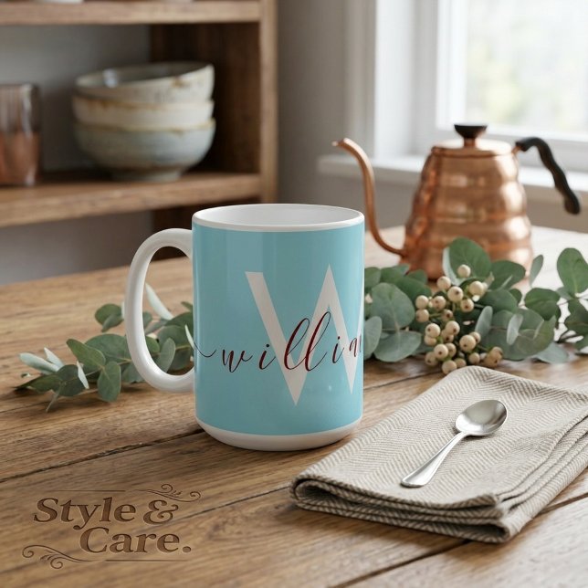 Café Caneca Azul de Ovo de Robin Encantador com Nome Pe (Charming Robin Egg Blue Mug with Custom Name)