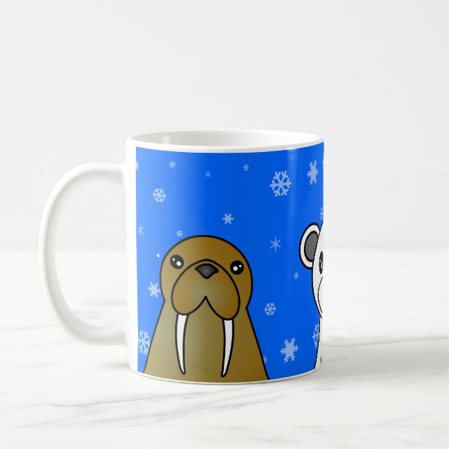 Café Caneca azul do floco de neve dos animais polares (Esquerda)