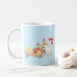 Café Caneca Azul Família de Frango Fofa